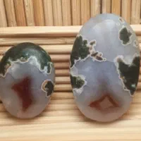 ست گردنبنددستبند سنگ شجر خزه ای چند رنگ. عتیقه