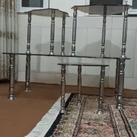 میزعسلی‌‌پایه‌فلزی‌وصفحه‌شیشه‌ای‌قهوه‌ای