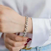 دستبند نقره کارتیه یک در میان نگین دار روکش طلا