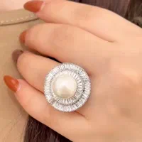 انگشتر جواهر تمام نقره مدل مرواریدی