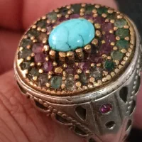 انگشتر نقره فیروزه و یاقوت