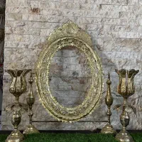 اینه شمعدان قدیمی برنجی اب طلا