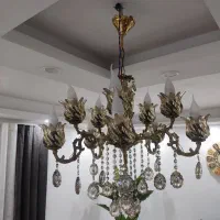 لوستر  برنجی ۱۰ شعله|لوستر و چراغ آویز|رشت, دروازه لاکان|دیوار