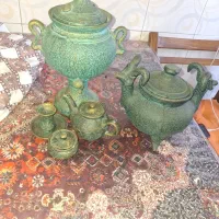 سماور سفالی و بشقاب ملامین