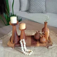 ست دکوری  چوب گردو رایزر چوبی جاشمعی