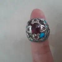 انگشتر یاقوت .و فیروزه دست ساز