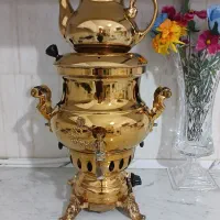 سماور گازی طلایی بدون کوره ۳ کاره در حد نو با قوری