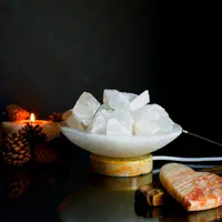 آباژور سنگ نمک کاسه گرد پایه سنگی (چراغ خواب)