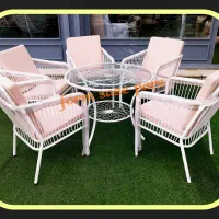 میزو صندلی باغی نیم تنه مربع/میز صفحه شیشه ای