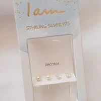 گوشواره نقره دوتایی مروارید و نگین زیرکنیا سفید|بدلیجات|زاهدان, |دیوار