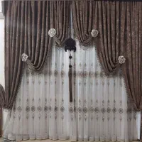 پرده مخمل قهوه ای طرح دار ، پرده حریر پلیسه آستر