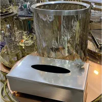 سطل شیشه ای و دستمال فلزی