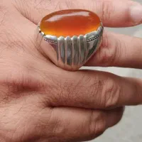 عقیق کلوخه پرتقالی با رکاب دست‌ساز بی‌نظیر