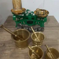 سنگ برنجی ترازو نیم کیلویی و هاونگ برنجی