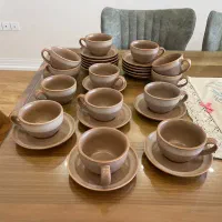 فنجان نعلبکی لته خوری  لبه ضخیم سرامیکی مات ۲رنگ