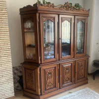 بوفه ویترین ۳ طبقه چوب گردو