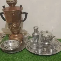 سماور برنجی ۱عدد چایدون قندون. قوری انگاره وجام