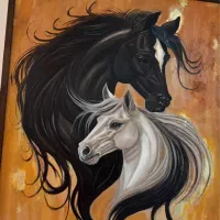 تابلو نقاشی رنگ روغن اسب به همراه قاب چوبی