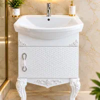 روشویی کابینتی کلاسیک پایه‌دار با کاسه سرامیکی