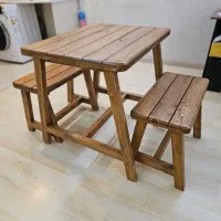 میز ناهار خوری چوبی با دو عدد نیمکت