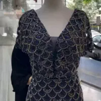 پیرهن مجلسی تمام سنگ دست دوزی طلایی سبز