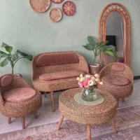 میز و صندلی حصیری ۴نفره کاناپه دار