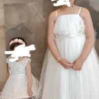 لباس عروس دخترانه ژپون دار همراه با تور سر