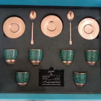 ست قهوه خوری و گلدون مسی فیروزه کوب