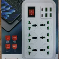 سه راه ۶ خانه شارژر دار دار سیار برق با ۲ متر کابل