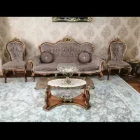 مبل سلطنتی7 نفره استیل با ویترین چوب راش