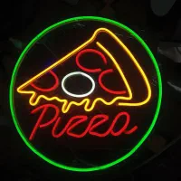 تابلو نئون پیتزا پلکسی مشکی و رستوران