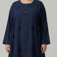 تونیک مانتویی نخی سایز بزرگ و شال پلیسه سرمه ای