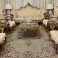 مبلمان و میز نهار خوری استیل ورق طلا ۷ نفره