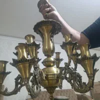 لوستر برنزی 6پایه ای و 12 شمع|لوستر و چراغ آویز|مشکیندشت, |دیوار