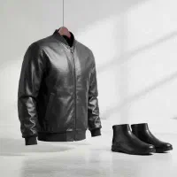 ست زمستونی کت چرمی + نیمبوت مردانه