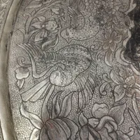 سینی مسی قدیمی قلمزنی شده|کلکسیون اشیاء عتیقه|مبارکه, |دیوار