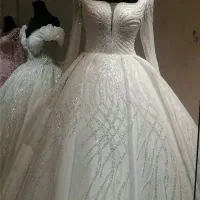 فروش لباس عروس یقه دلبر باپارچه جدید ساتن آنجل