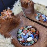 آینه رومیزی چوب گردو با جاعودی و عقیق‌های رنگی