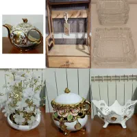 ست دکوری لوکس طلایی و چوبی پذیرایی