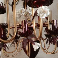 لوستر فلزی زرشکی طلایی باگل چینی لب طلا|لوستر و چراغ آویز|تکاب, |دیوار