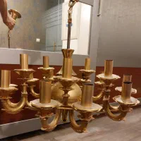 جفت لوستر ۱۵ شاخه آب طلا|لوستر و چراغ آویز|تبریز, |دیوار