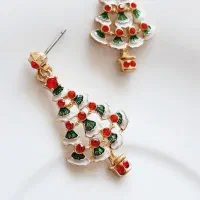 گوشواره آویز کوتاه درخت کاج نگینی بدون پک چند رنگ|بدلیجات|قزوین, |دیوار