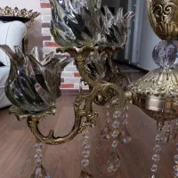 دو عدد لوستر برنز ده شعله و دیوارکوب ست آکبند|لوستر و چراغ آویز|کرمانشاه, |دیوار