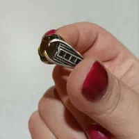 انگشتر سیاه قلم نگین عقیق زرد رکاب نقره اصل اسپرت