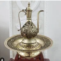 افتابه لگن برنجی ضخیم و جوندار  غرق قلم زنی