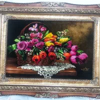 تابلو گل تاج کد 23 دستبافت و ابریشم دار|تابلو فرش|تبریز, |دیوار