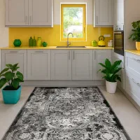 فرش درجه۱ کاشان نقرهای مشکی مناسب آشپزخانه