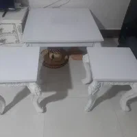 میز جلو مبلی و دوتا عسلی سفید  پایه سلطنتی