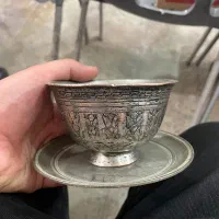 کاسه لاله بسیار کهنه  مهردار با بشقاب کهنه