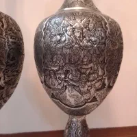 عتیقه جفت سنبولدان قلمزنی مسی امضادار|کلکسیون اشیاء عتیقه|اصفهان, ملک‌شهر|دیوار